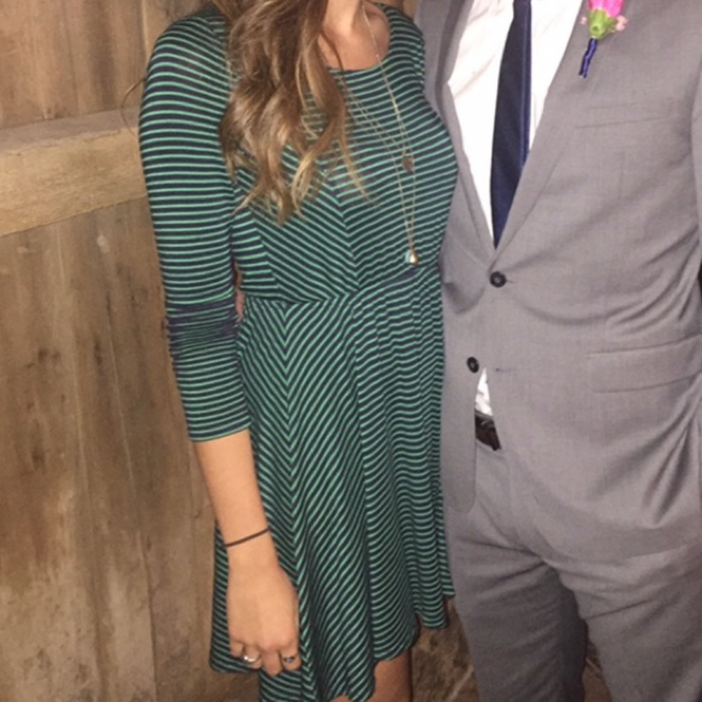 Green and navy striped dress